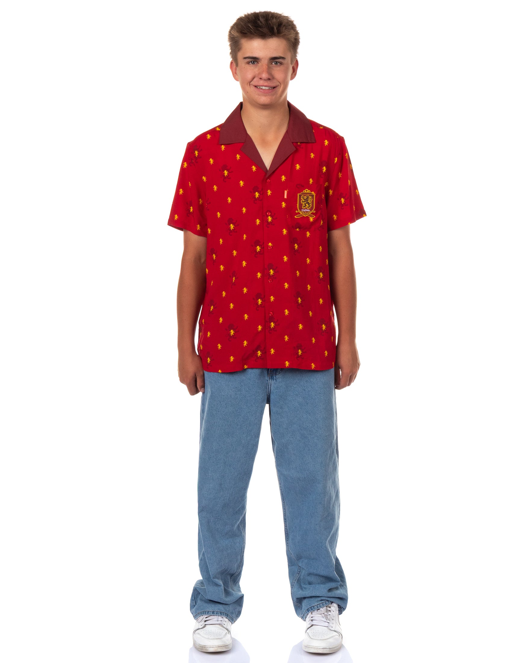 Harry Potter Hawaiian Shirt Men's Gryffindor Button Up Woven Top