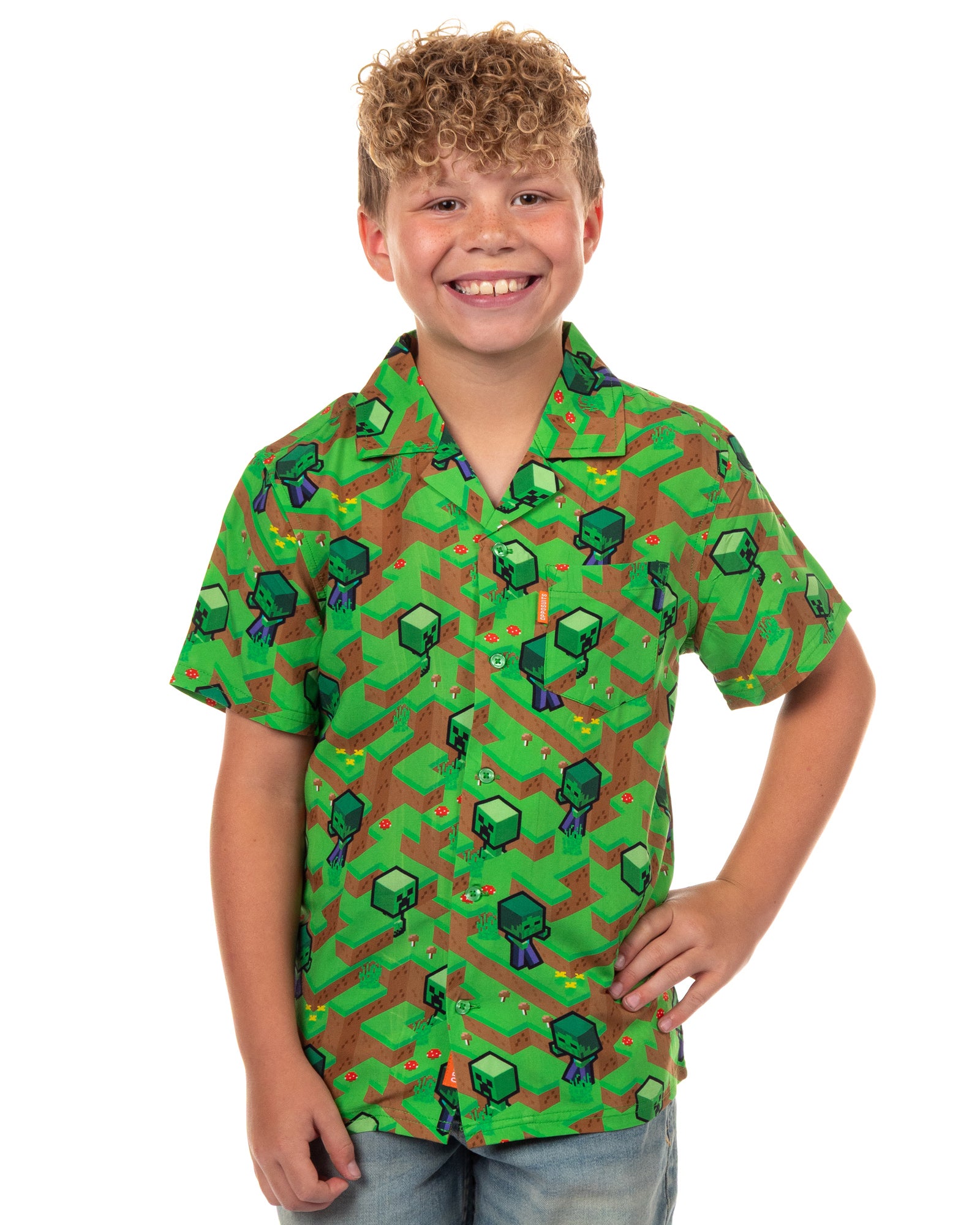Minecraft Hawaiian Shirt Boys' The Overworld Woven Button Up Collared Top