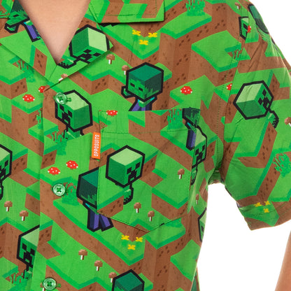 Minecraft Hawaiian Shirt Boys' The Overworld Woven Button Up Collared Top