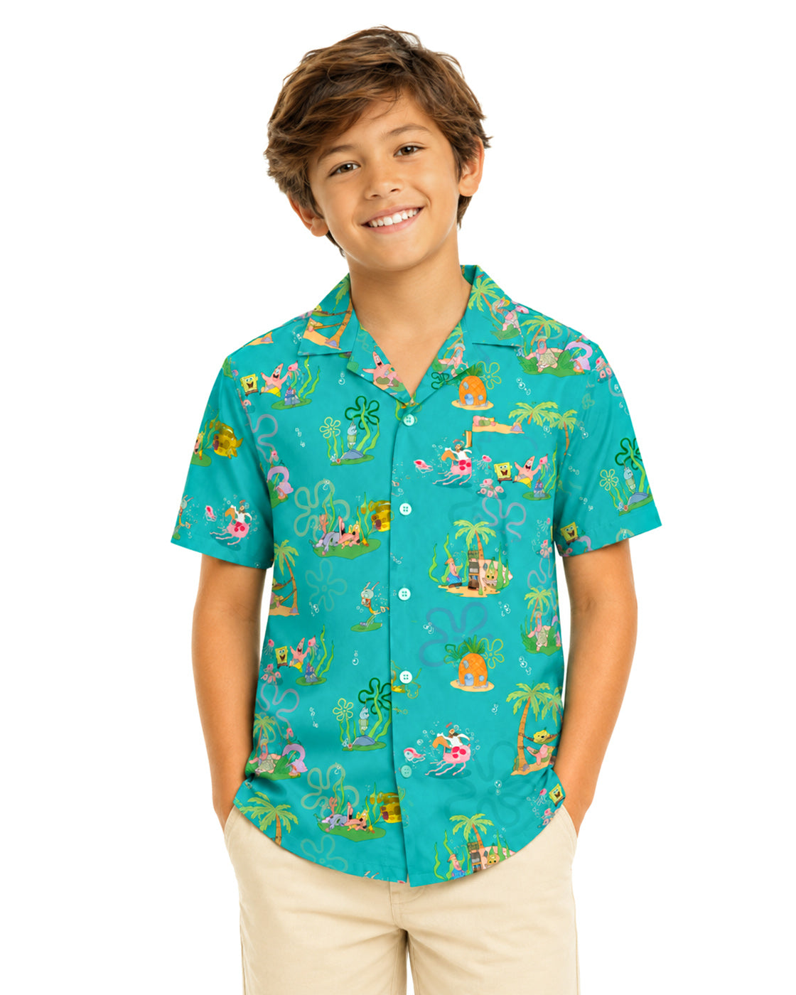SpongeBob SquarePants Hawaiian Shirt Chill'n Boy's Woven Button Up Top