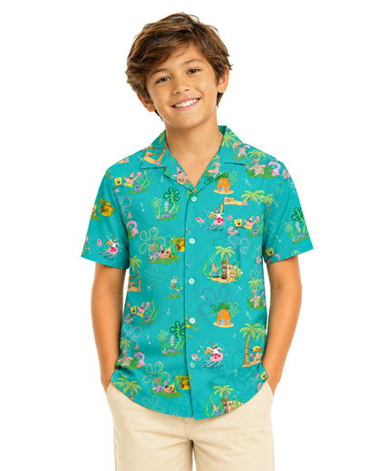 SpongeBob SquarePants Hawaiian Shirt Chill'n Boy's Woven Button Up Top