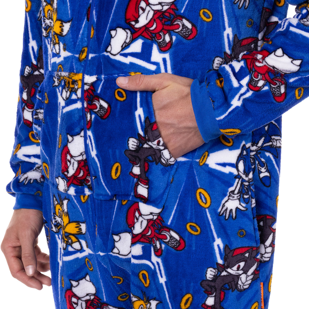 Sonic The Hedgehog Union Suit Character Design Adult Zip-Up Pajamas
