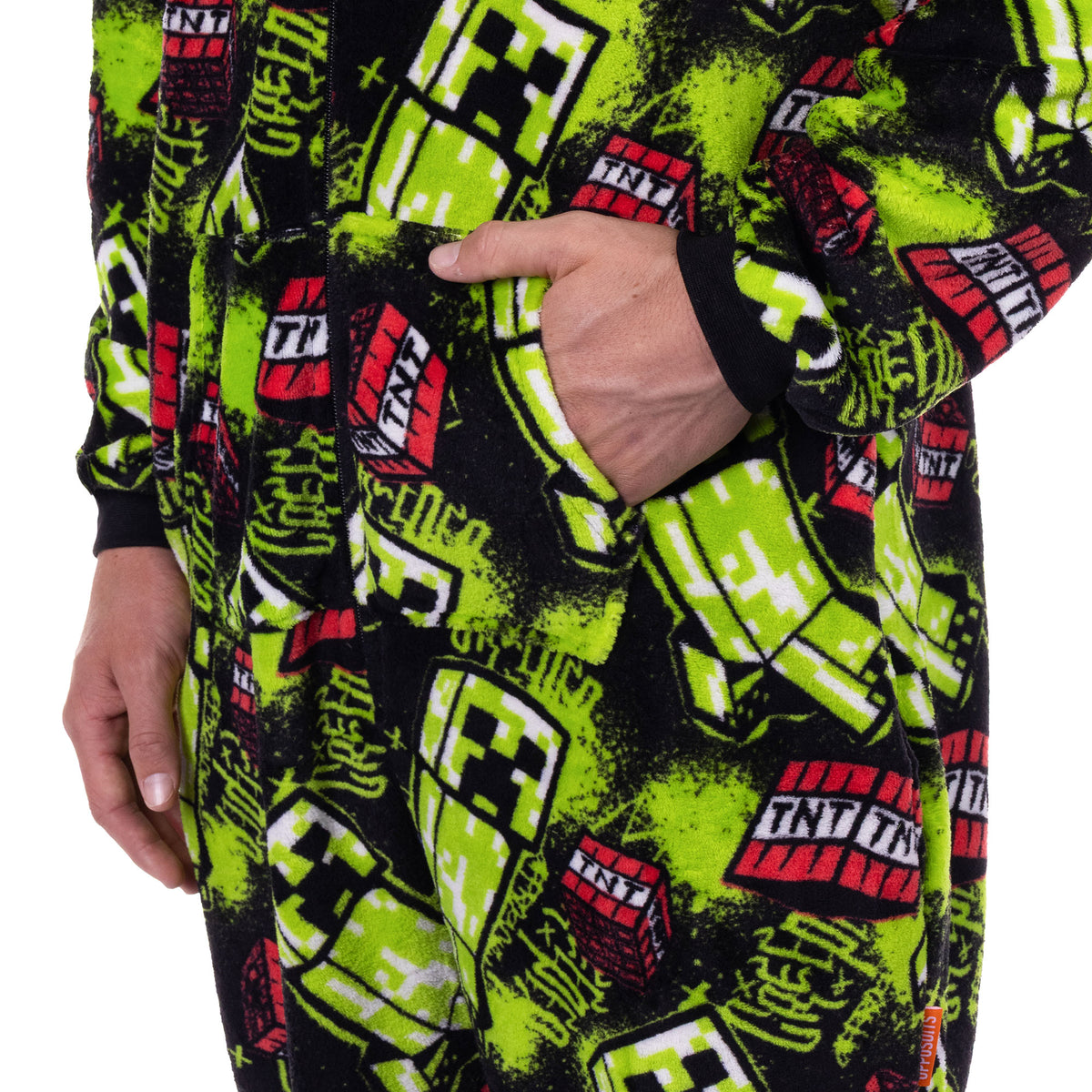 Minecraft Union Suit Creeper Design Adult Zip-Up Hooded Pajamas