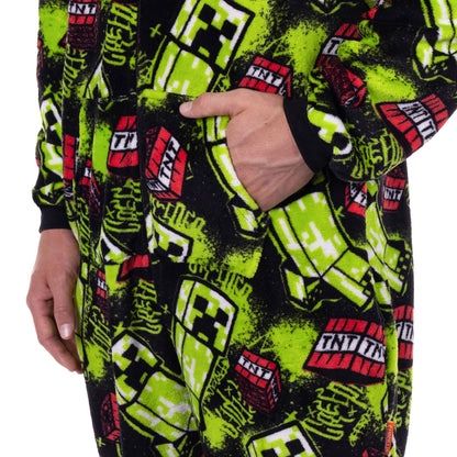 Minecraft Union Suit Creeper Design Adult Zip-Up Hooded Pajamas