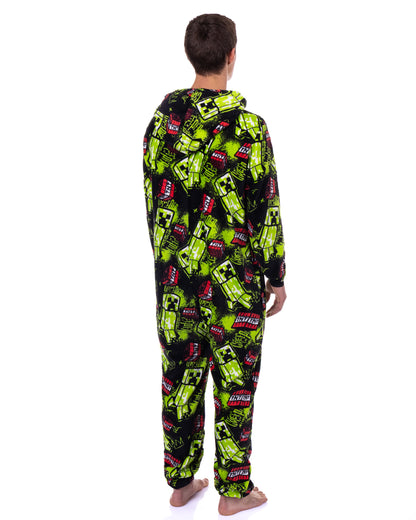 Minecraft Union Suit Creeper Design Adult Zip-Up Hooded Pajamas