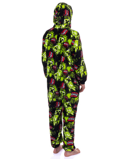 Minecraft Union Suit Creeper Design Adult Zip-Up Hooded Pajamas