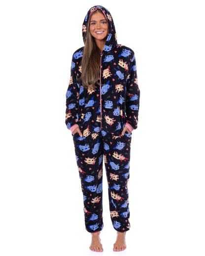 Minecraft Union Suit Axolotl Design Adult Zip-Up Hooded Pajamas