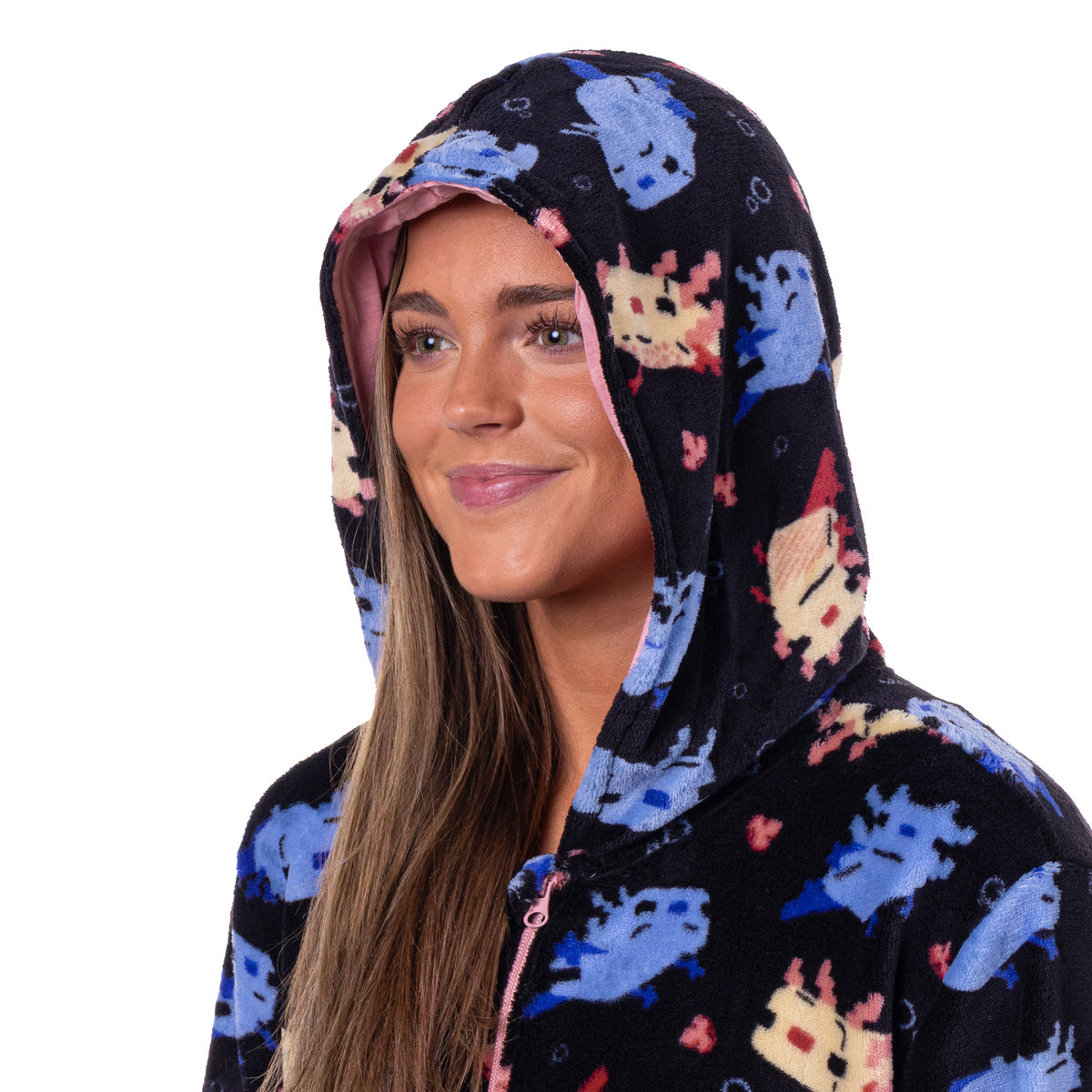 Minecraft Union Suit Axolotl Design Adult Zip-Up Hooded Pajamas