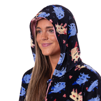 Minecraft Union Suit Axolotl Design Adult Zip-Up Hooded Pajamas