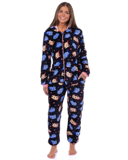 Minecraft Union Suit Axolotl Design Adult Zip-Up Hooded Pajamas