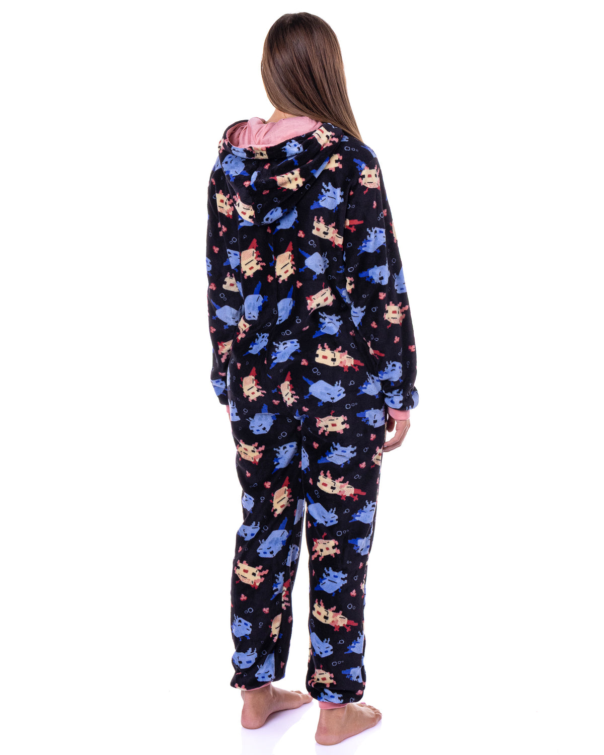 Minecraft Union Suit Axolotl Design Adult Zip-Up Hooded Pajamas
