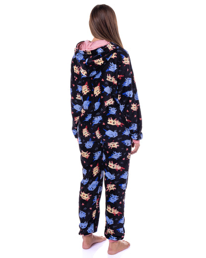 Minecraft Union Suit Axolotl Design Adult Zip-Up Hooded Pajamas