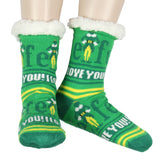 Elf Socks I Love You Fair Isle Sweater Knit Faux Shearling Lined No-Slip Slipper Socks