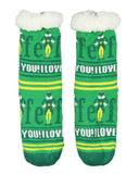 Elf Socks I Love You Fair Isle Sweater Knit Faux Shearling Lined No-Slip Slipper Socks