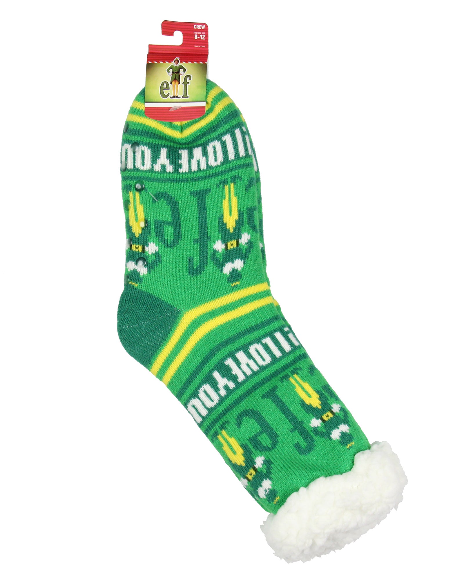 Elf Socks I Love You Fair Isle Sweater Knit Faux Shearling Lined No-Slip Slipper Socks