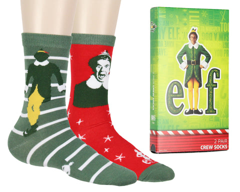 Elf Women's Socks Buddy Santa's Coming VHS Replica Case 2-Pair Crew Socks