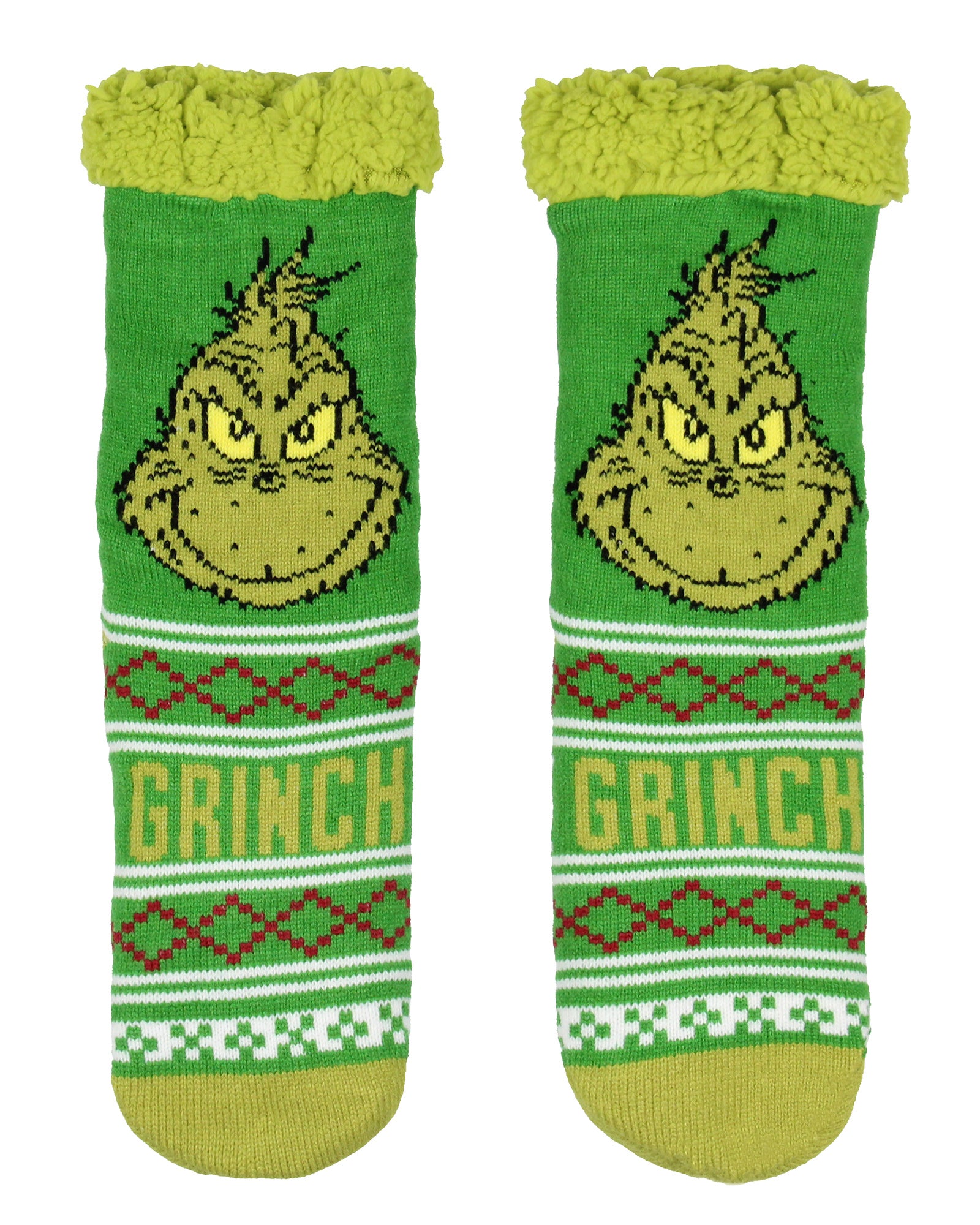 Dr. Seuss The Grinch Women's Grinch Fair Isle Knit Fleece Lined Crew Socks