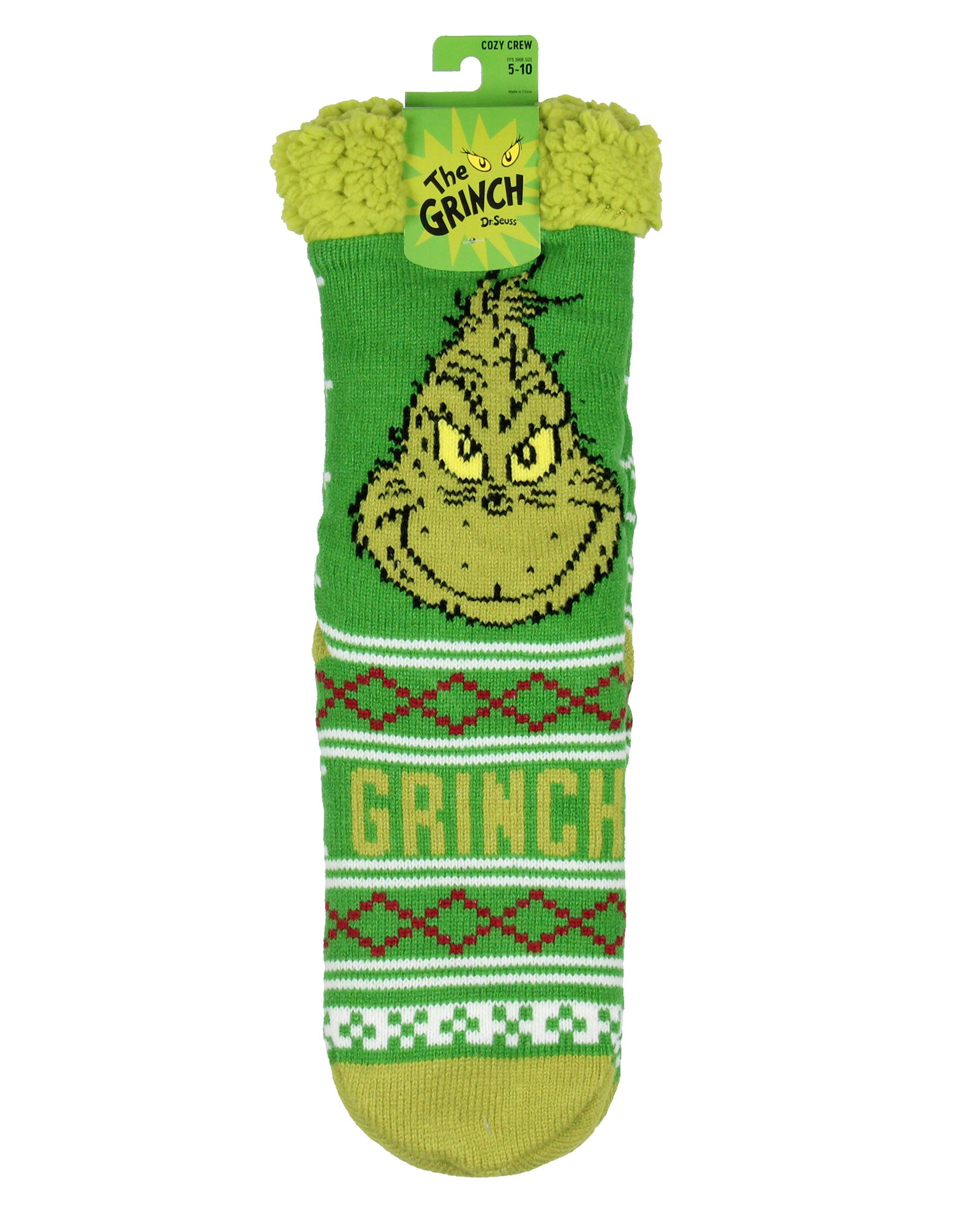 Dr. Seuss The Grinch Women's Grinch Fair Isle Knit Fleece Lined Crew Socks