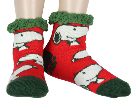 Peanuts Women's Snoopy Knit Fuzzy Fleece Lined Slipper Crew Socks Shoe Size 5-10