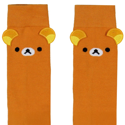 Rilakkuma Men's Face Design with 3D Ears Mid-Calf Crew Socks Shoe Sizes 8-12