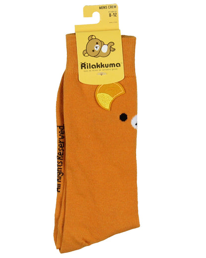 Rilakkuma Men's Face Design with 3D Ears Mid-Calf Crew Socks Shoe Sizes 8-12