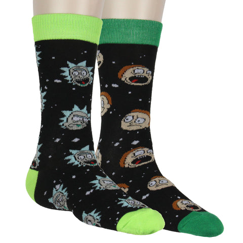 Rick And Morty Head Toss Casual Novelty 2 Pair Men's Crew Socks Shoe Size 8-12