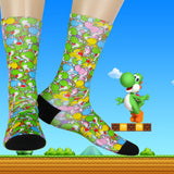 Nintendo Super Mario Video Game Men's Yoshi Dino Sublimated Crew Socks
