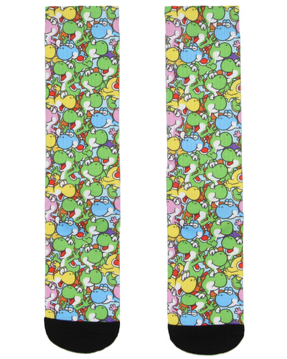 Nintendo Super Mario Video Game Men's Yoshi Dino Sublimated Crew Socks