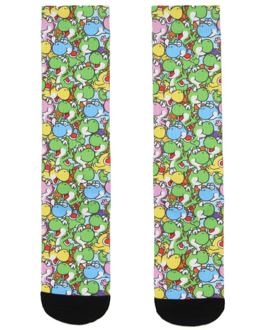 Nintendo Super Mario Video Game Men's Yoshi Dino Sublimated Crew Socks