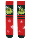 Dr. Seuss The Grinch Men's Grinch Face Snowflake with Stripe Mid-Calf Crew Socks