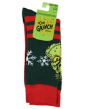 Dr. Seuss The Grinch Men's Grinch Face Snowflake with Stripe Mid-Calf Crew Socks