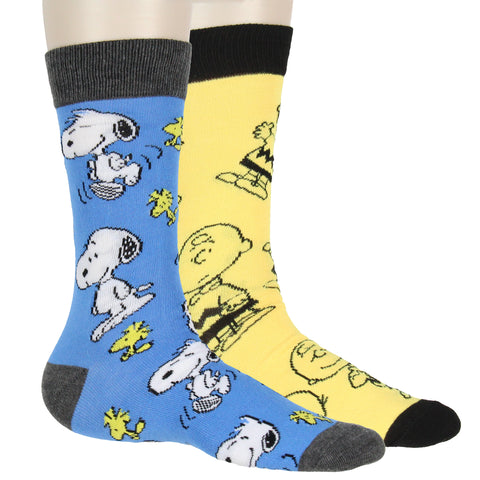 Peanuts Men's Snoopy, Woodstock, and Charlie Brown 2 Pair Adult Crew Socks