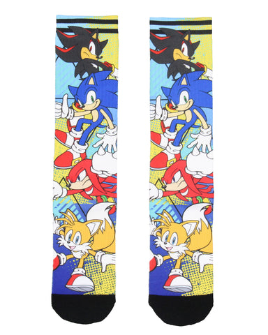 Sonic The Hedgehog Men's Socks Character Collage Sublimated Design Crew Socks