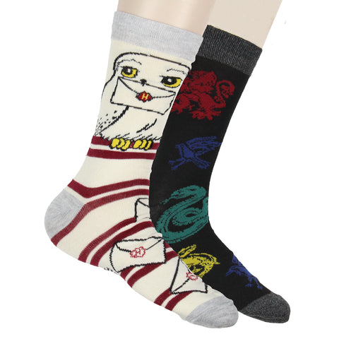 Harry Potter Men's House Mascot and Hedwig Designs 2 Pack Crew Socks