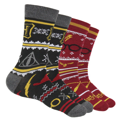 Harry Potter Men's Hogwarts and Quidditch 2 Pack Mid-Calf Crew Socks