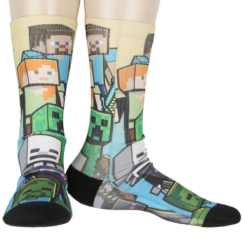 Minecraft Men's Mixed Characters Art On Sublimated Crew Sock