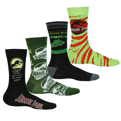 Jurassic Park Socks Men's Dinosaur T Rex Logo Crew Sock 4 Pair OSFM