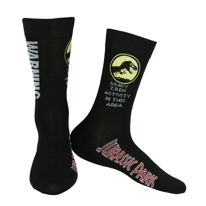 Jurassic Park Socks Men's T Rex Logo Dinosaur Warning Crew Sock 1 Pair OSFM