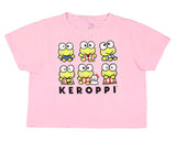 Sanrio Women's Keroppi Character Grid Design Cropped Graphic Print T-Shirt