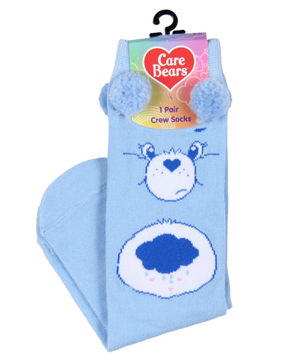 Care Bears Socks Women's Grumpy Bear Design Pom-Pom Crew Socks Size 9-11