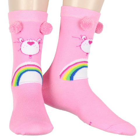 Care Bears Socks Women's Cheer Bear Design Pom-Pom Crew Socks Size 9-11