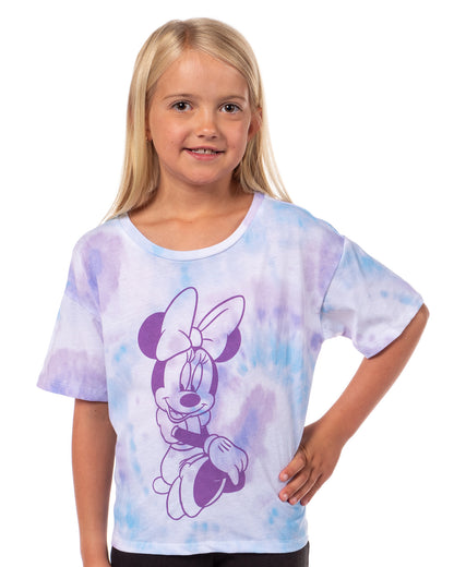 Disney Girl's Minnie Mouse Elegantly Sitting Tie-Dye Cropped T-Shirt