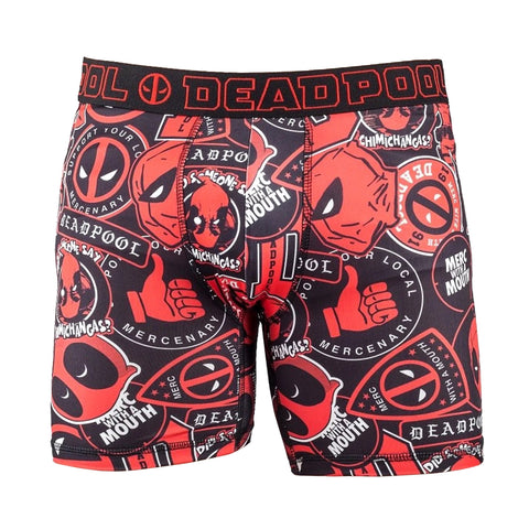 Marvel Comics Men's Deadpool Sticker Merc with a Mouth No-Fly Boxer Briefs (S)