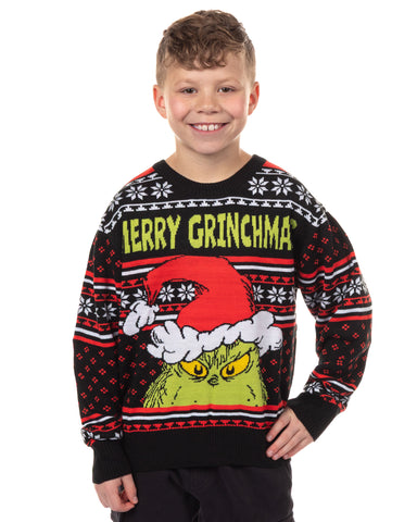 Dr. Seuss The Grinch Ugly Sweater Christmas Kid's Merry Grinchmas Pullover - Seven Times Six