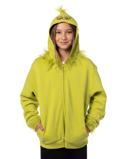 Dr Seuss Boy's How The Grinch Stole Christmas Grinch Character Zip Up Hoodie