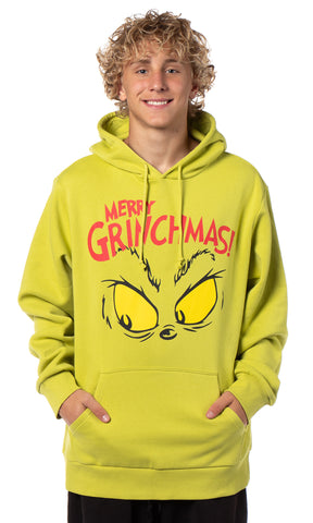 Dr Seuss Grinch Merry Grinchmas Large Glaring Eyes Men's Graphic Hoodie