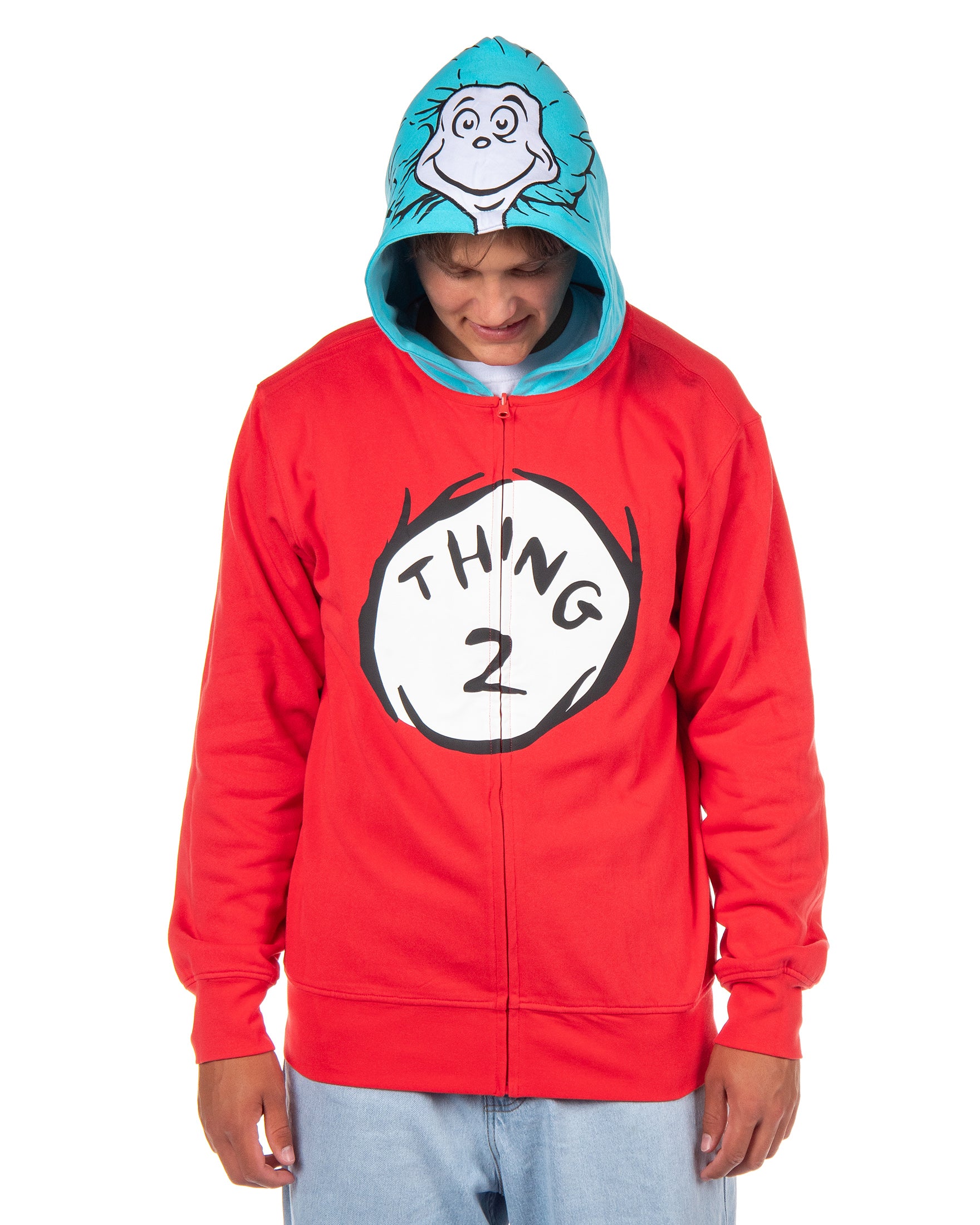Dr. Seuss Hoodie Adult Thing 1 Thing 2 Reversible Zip Up Costume Sweatshirt