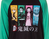 Demon Slayer Women's Character Panels Kanji Raglan Lounge Pajama Sleep Set