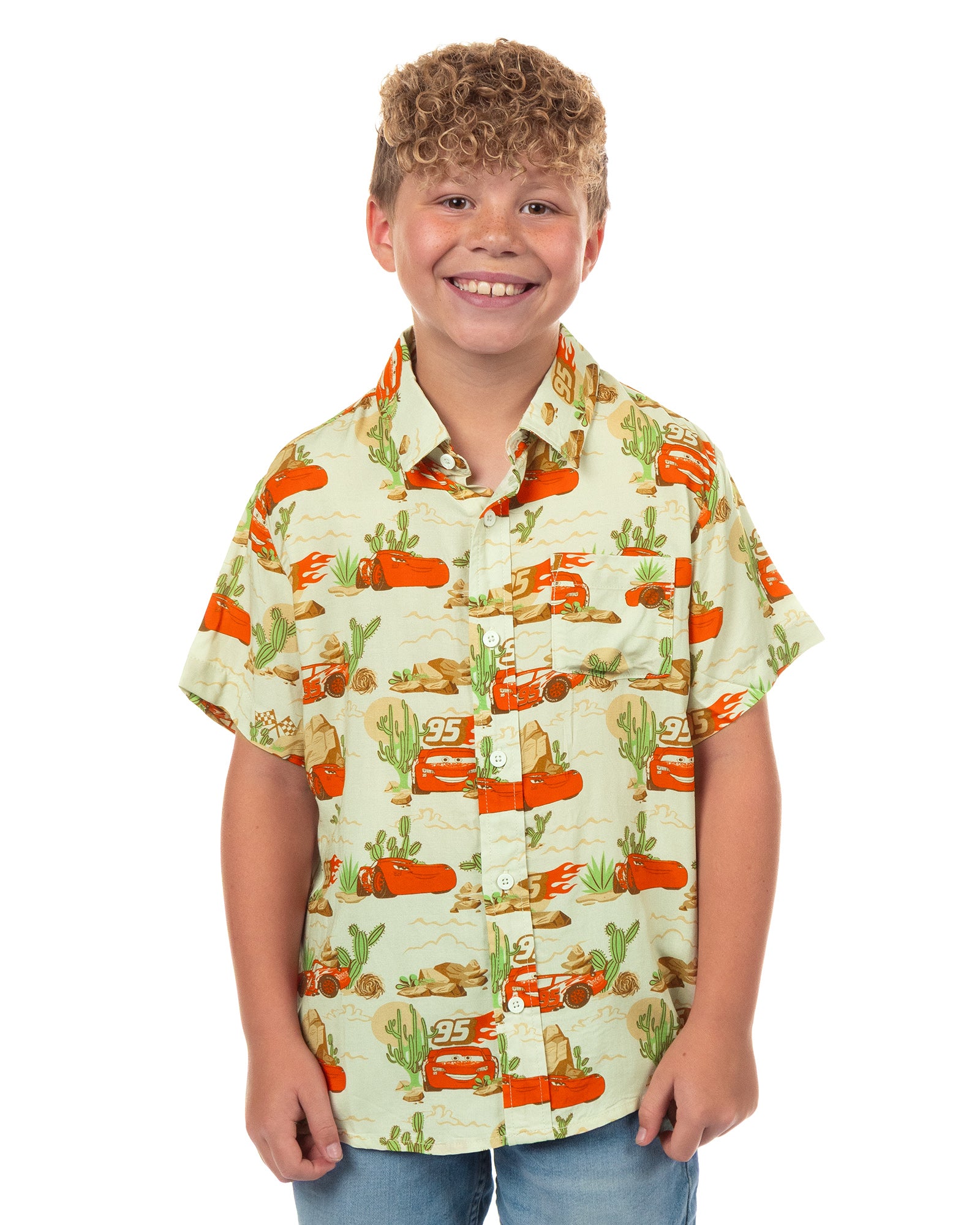 Disney Cars Hawaiian T-Shirt Boys' Button-Up Short Sleeve Woven Top