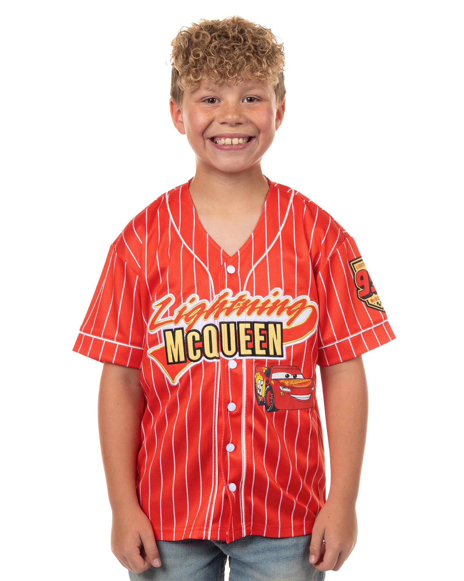Disney Cars Lightning McQueen Boy's Baseball Jersey Button Up Shirt